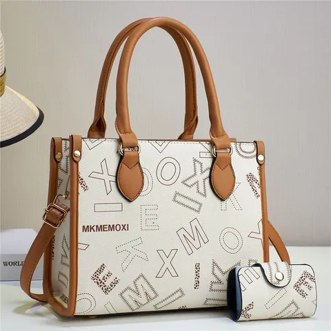 Women Fashion EVA Tote Bag Large Capacity Casual Shoulder Bag Chic Letter Printed Handbag With Small Pouch