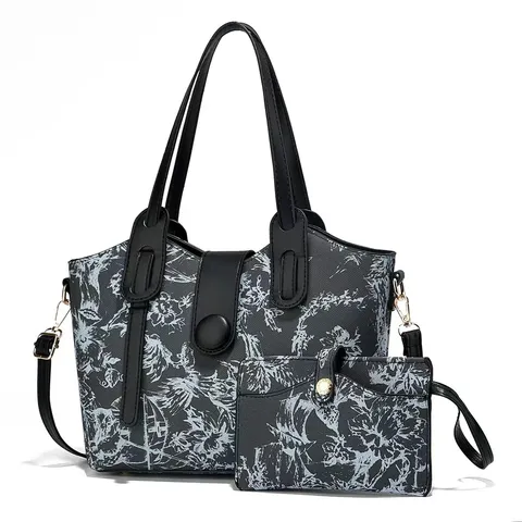 Dames Tote Tas Set Vintage Bloemen PU Leer Schoudertas Grote Capaciteit Handtas Met Bijpassend Tasje