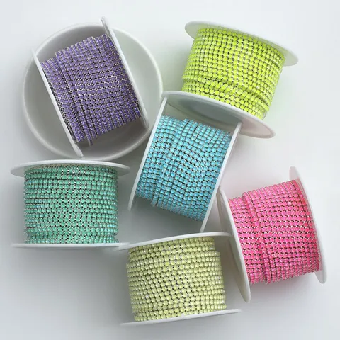 Bunte Fluoreszierende Strass Krallenkette DIY Handgemachte Schmuck Zubehör Glas Kristall Becherkette Für Handwerk Dekor