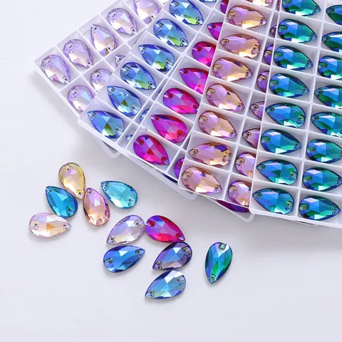 High Quality Crystal Glass Teardrop Flatback Rhinestones AB Coated Sew On Stones DIY Garment Bag Craft Accessories