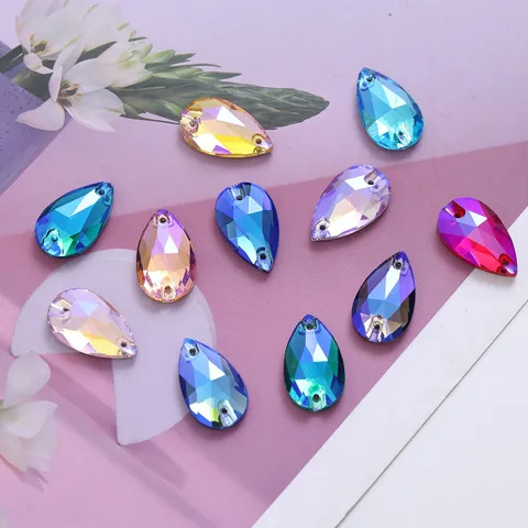 High Quality Crystal Glass Teardrop Flatback Rhinestones AB Coated Sew On Stones DIY Garment Bag Craft Accessories