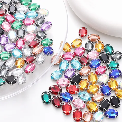 Ovaal Glas Strass Klauw Boor DIY Trouwjurk Kleding Naaiziekten Meerkleurig Kristal Steen Vlakke Rug Ambacht Onderdelen