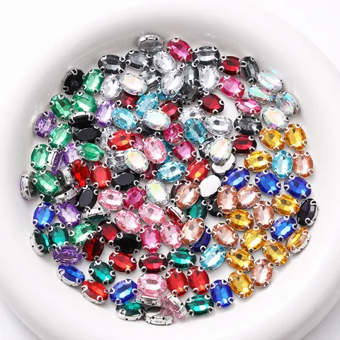 Ovaal Glas Strass Klauw Boor DIY Trouwjurk Kleding Naaiziekten Meerkleurig Kristal Steen Vlakke Rug Ambacht Onderdelen