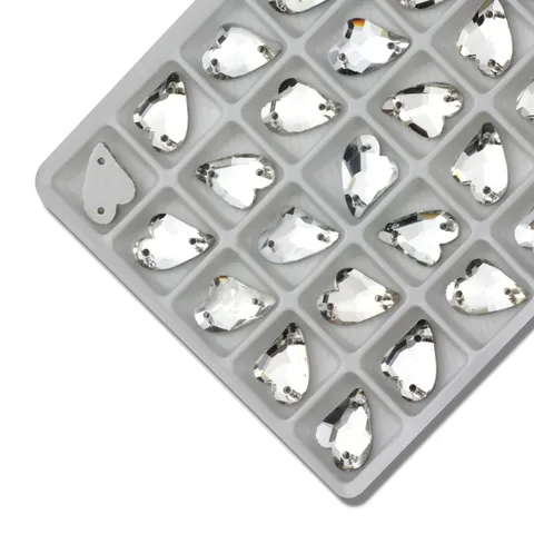 Strass Piatti in Vetro di Cristallo Forma di Cuore Doppio Foro Cucire su Strass per Abito da Sposa Scarpe Borse Artigianato Fai da Te