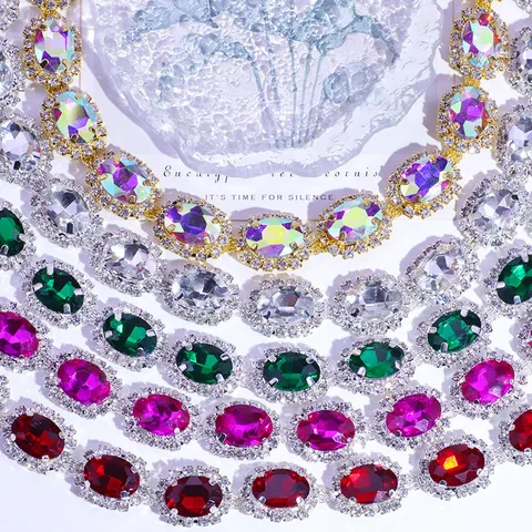 Colorful Oval Rhinestone Chain Glass Crystal Claw Chain Garment Waist Band Shoe Laces DIY Decorative Accessories