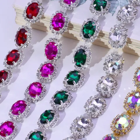 Colorful Oval Rhinestone Chain Glass Crystal Claw Chain Garment Waist Band Shoe Laces DIY Decorative Accessories