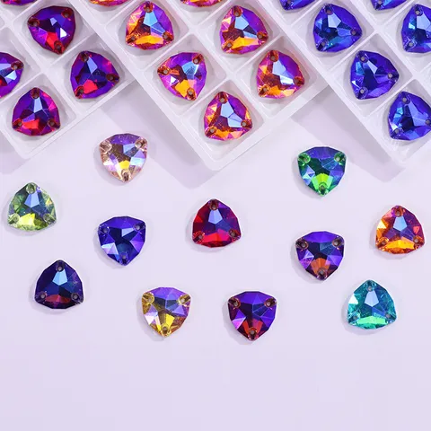 Fat Triangle Flatback Sew On Glass Rhinestones AB Crystal DIY Garment Accessories Crystal Stones For Sewing Crafts