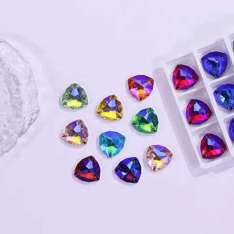 Fat Triangle Flatback Sew On Glass Rhinestones AB Crystal DIY Garment Accessories Crystal Stones For Sewing Crafts