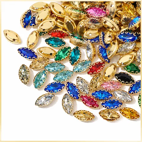 Marquise Shape Glass Crystal Rhinestones Electroplated Claw Gems For DIY Sewing Apparel Clothing Accessories