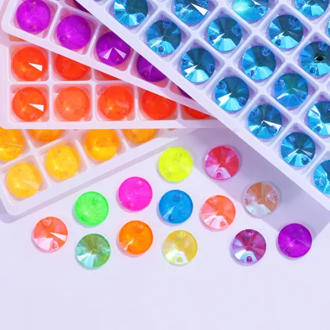 Round Satellite Neon Fluorescent Glass Flatback Rhinestones DIY Craft Accessories Sew On Rhinestone Clothing Decoration Materials