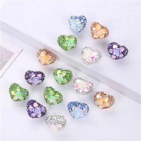 Cuentas de Estrás de Arcilla Blanda en Forma de Corazón Accesorios de Joyería Hechos a Mano Componentes de Manualidades