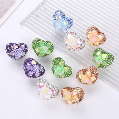 Cuentas de Estrás de Arcilla Blanda en Forma de Corazón Accesorios de Joyería Hechos a Mano Componentes de Manualidades