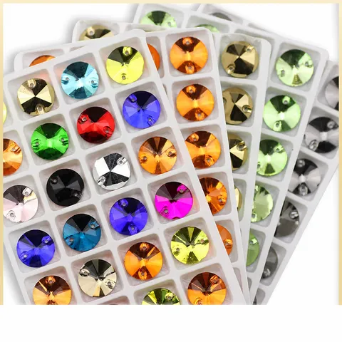 Glass Rhinestones Flatback Sewing Crystals Multi-Faceted Double Hole Buttons For Garment Crafts DIY Decor