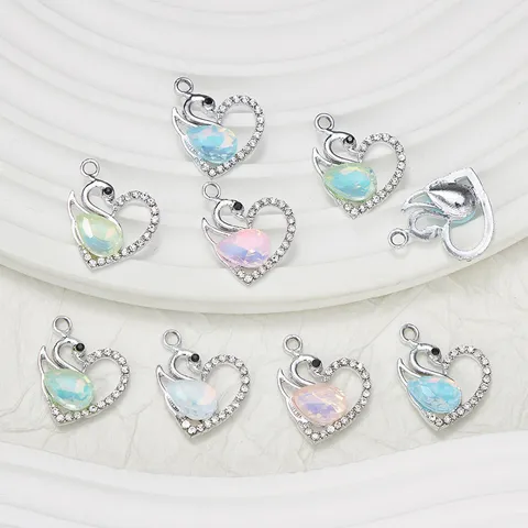 Exquisite Rhinestone Inlaid Swan Heart Pendant Water Drop Crystal Decor Accessory DIY Jewelry Crafting Supplies