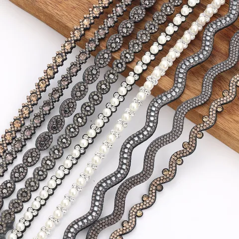 Multi Style Glass Rhinestone Felt Strip Hot Fix Trim DIY Clothing Accessories Ribbon Craft Decoration