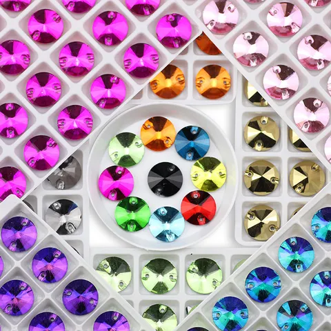 Glass Rhinestones Flatback Sewing Crystals Multi-Faceted Double Hole Buttons For Garment Crafts DIY Decor