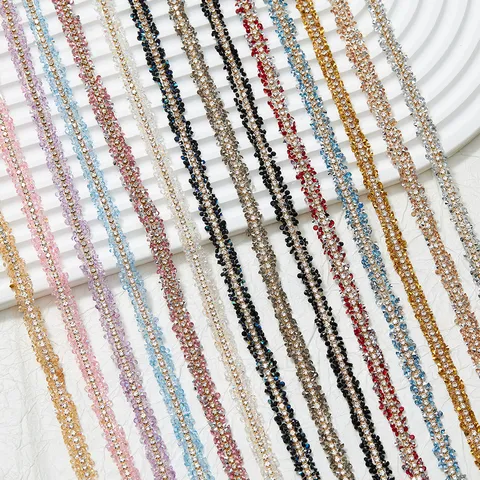 Large Bande Strass Thermocollante Double Face Bordure Chaîne Cristal Vêtements DIY Accessoires Artisanat