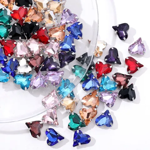 Crystal Glass Heart Shaped Rhinestone Hand Sewn Claw Diamonds DIY Jewelry Making Pendants Hair Clips Accessories