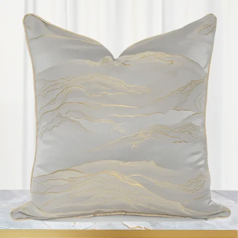 Housse de Coussin Décorative Moderne Luxe Lignes Abstraites Bord Doré Pour Salon Sofa Décoration Maison