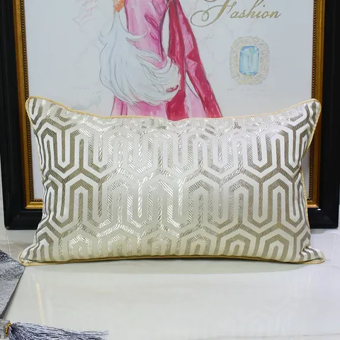 Modern Minimalist Rice Gold Geometric Jacquard Throw Pillow Cover Luxury Decorative Sofa Bed Back Cushion Cover