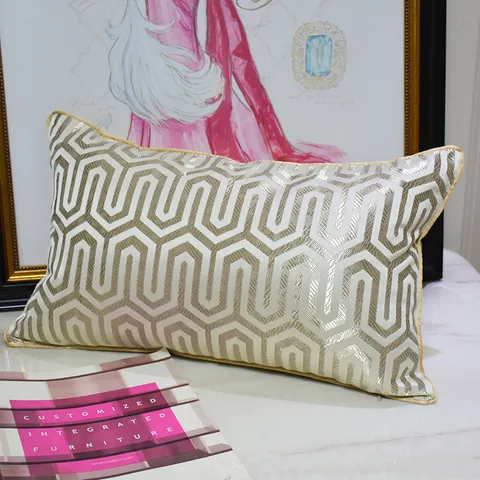 Modern Minimalist Rice Gold Geometric Jacquard Throw Pillow Cover Luxury Decorative Sofa Bed Back Cushion Cover