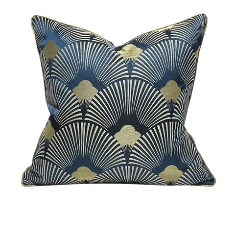 Nordic Light Luxury Blue Fan Geometric Pattern Cushion Cover Polyester Decorative Sofa Pillow Cover For Living Room