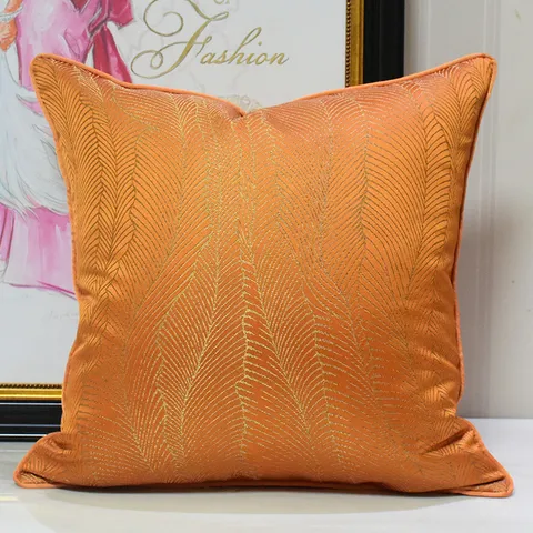 Housse de Coussin Floral Jacquard Orange Coussin Décoratif Moderne Minimaliste pour Canapé Lit Salon Maison