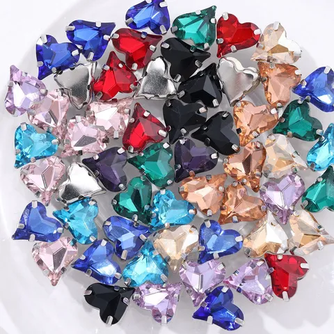 Crystal Glass Heart Shaped Rhinestone Hand Sewn Claw Diamonds DIY Jewelry Making Pendants Hair Clips Accessories