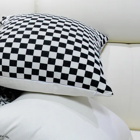 Nordic Style Living Room Sofa Throw Pillow Houndstooth Black And White Plaid Cushion Cover