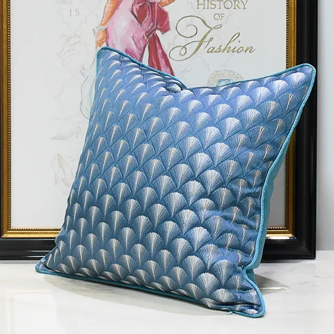Modern Minimalist Dark Blue Fan Pattern Sofa Pillow Cover Luxury Geometric Jacquard Cushion Cover For Living Room Bedside