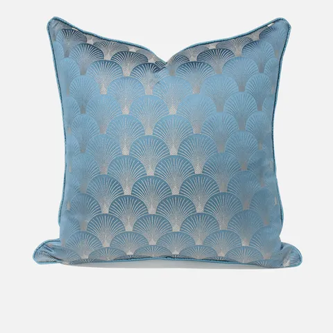 Fodera per Cuscino in Poliestere Stile Nordico Lusso Blu Motivo a Ventaglio Federa Decorativa Per Divano Letto Arredamento Casa