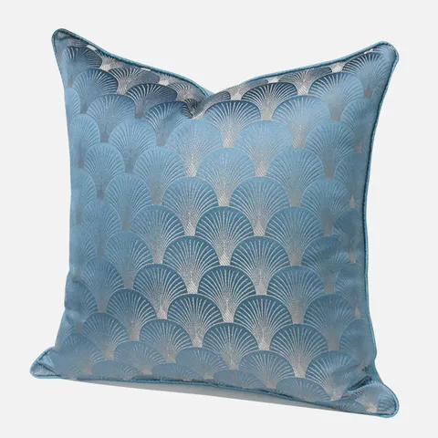 Fodera per Cuscino in Poliestere Stile Nordico Lusso Blu Motivo a Ventaglio Federa Decorativa Per Divano Letto Arredamento Casa