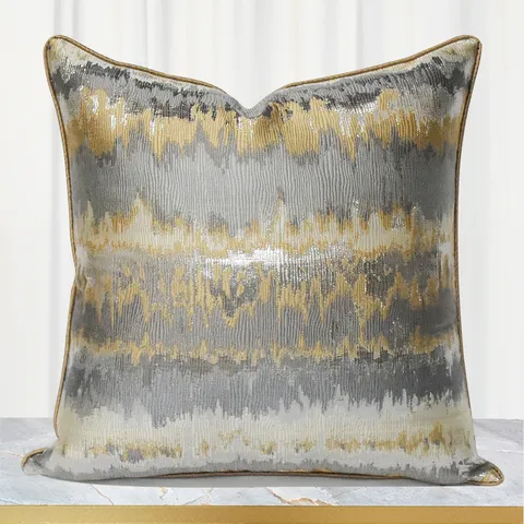 Fodera per Cuscino Tessuta Bronzata Geometrica di Lusso Moderno Fodera per Cuscino da Divano Astratta Marrone Dorato