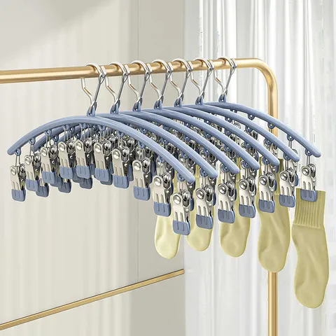 Stainless Steel Sock Drying Rack Windproof Multi Clip Laundry Hanger Space Saving Non Slip Coated Clothes Peg Holder For Underwear Socks Home Balcony Organization