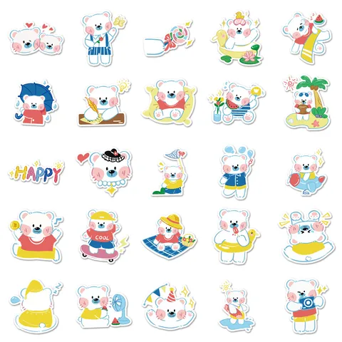 Autocollants De Dessin Animé De Petit Ours Blanc Mignon Original Imperméable PVC Journal Bouteille D'Eau Bagages Jouets Pour Enfants