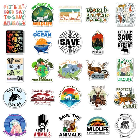 Animal Protection Graffiti Stickers Waterproof PVC Cartoon Environmental Slogans Decals For Skateboard Luggage Laptop