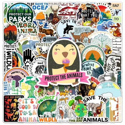 Animal Protection Graffiti Stickers Waterproof PVC Cartoon Environmental Slogans Decals For Skateboard Luggage Laptop