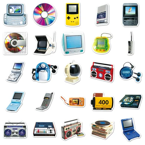 Pegatinas Impermeables Retro Tech Dispositivos Electrónicos Nostálgicos Electrodomésticos Gadgets Calcomanías Para Portátil Teléfono Decoración
