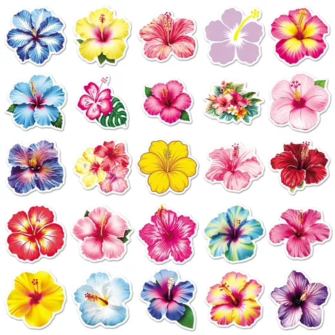 Tropischer Hibiskus Wasserdichte Vinyl Aufkleber Bunte Florale Pflanzen Aufkleber Für Wasserflasche Laptop Tagebuch