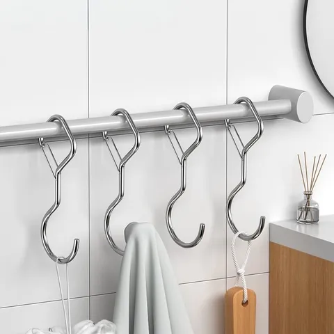 Metal S Hooks With Safety Buckle Double Ended Anti Drop Hanging Hooks For Kitchen Bathroom Closet Storage Organization