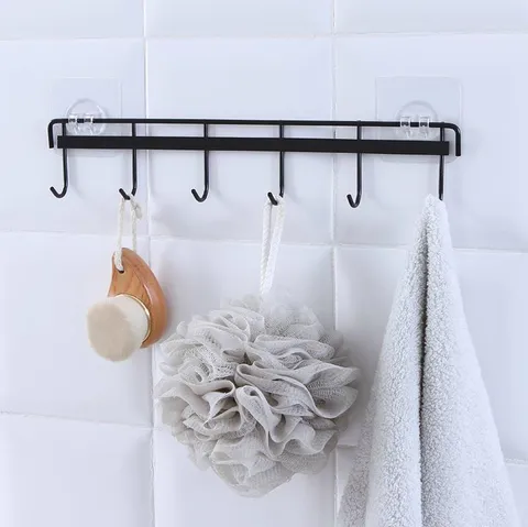 Gancho de Hierro de Pared Multifuncional Estante de Almacenamiento Sin Perforación Cocina Puerta Abrigo Sombrero Organizador