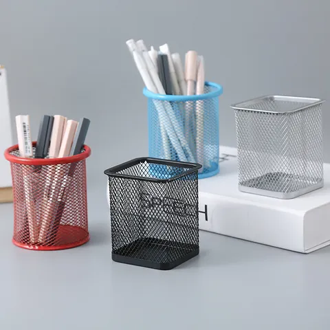 Creative Metal Mesh Pen Holder Desktop Office Storage Organizer Multifunctional Pencil Stand Container School Supplies
