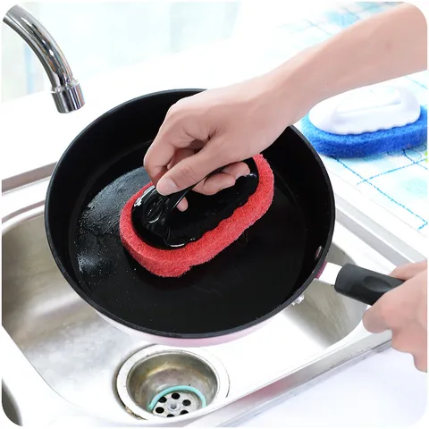 Cepillo de Esponja de Limpieza Doméstica Con Mango de Plástico Cepillo Fregador Multiusos para Cocina Baño Lavabo