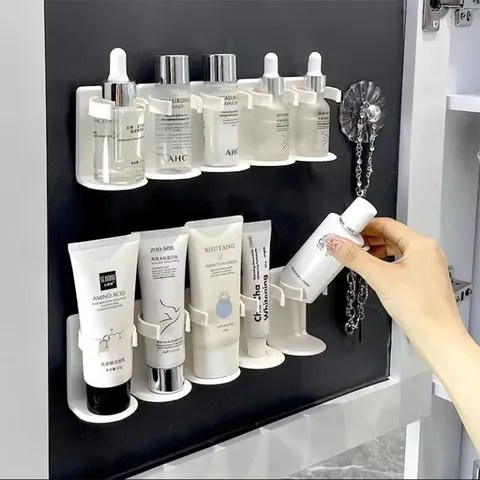 Étagère de Rangement pour Cosmétiques Découpable 5 Rangees Organisateur Mural en Plastique Sans Poinçon Pour Armoire de Toilette