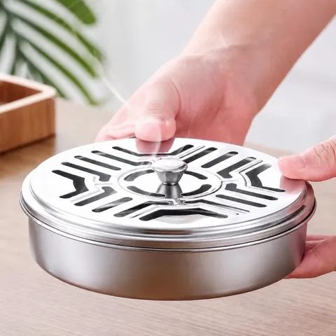 Stainless Steel Mosquito Coil Holder Tray Household Fireproof Anti Scald Incense Burner Box With Lid