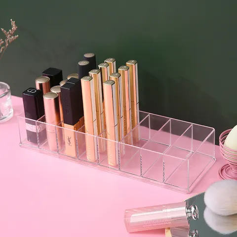 Organizador de Maquillaje de Acrílico Transparente 8 Rejillas Caja de Almacenamiento de Pintalabios