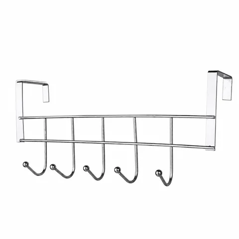 Stainless Steel Over The Door Hook Nail-Free 5-Hook Hanger Heavy Duty Cabinet Door Back Hook For Kitchen Home Storage