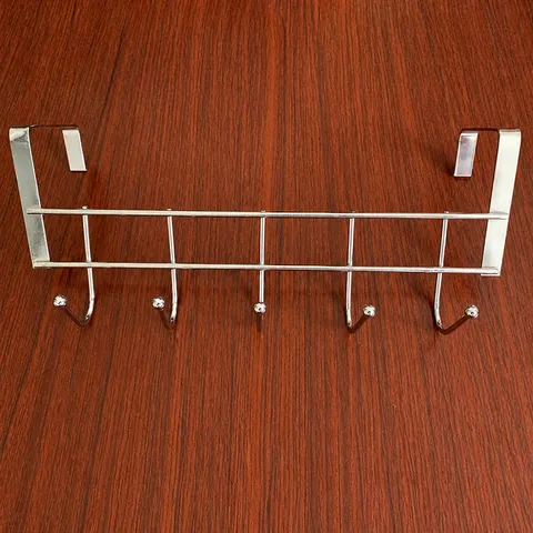 Stainless Steel Over The Door Hook Nail-Free 5-Hook Hanger Heavy Duty Cabinet Door Back Hook For Kitchen Home Storage