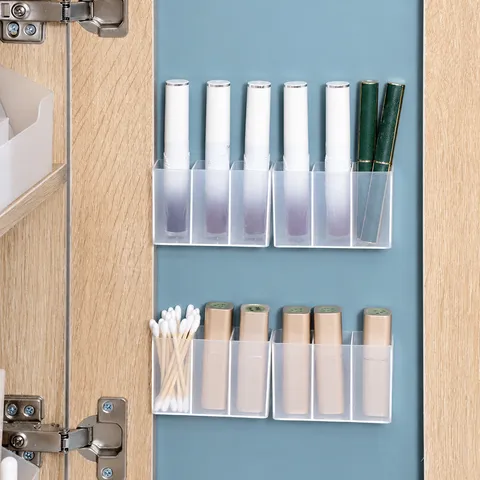 Caja Organizadora de Plástico Transparente Montada en la Pared Soporte de Almacenamiento Multirejilla Para Lápiz Labial Brochas de Maquillaje