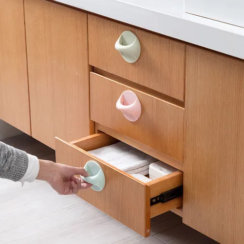 Punch Free Adhesive Cabinet Door Handle Plastic Small Pull Handle For Wardrobe Drawer Window Glass Sliding Door Home Decor
